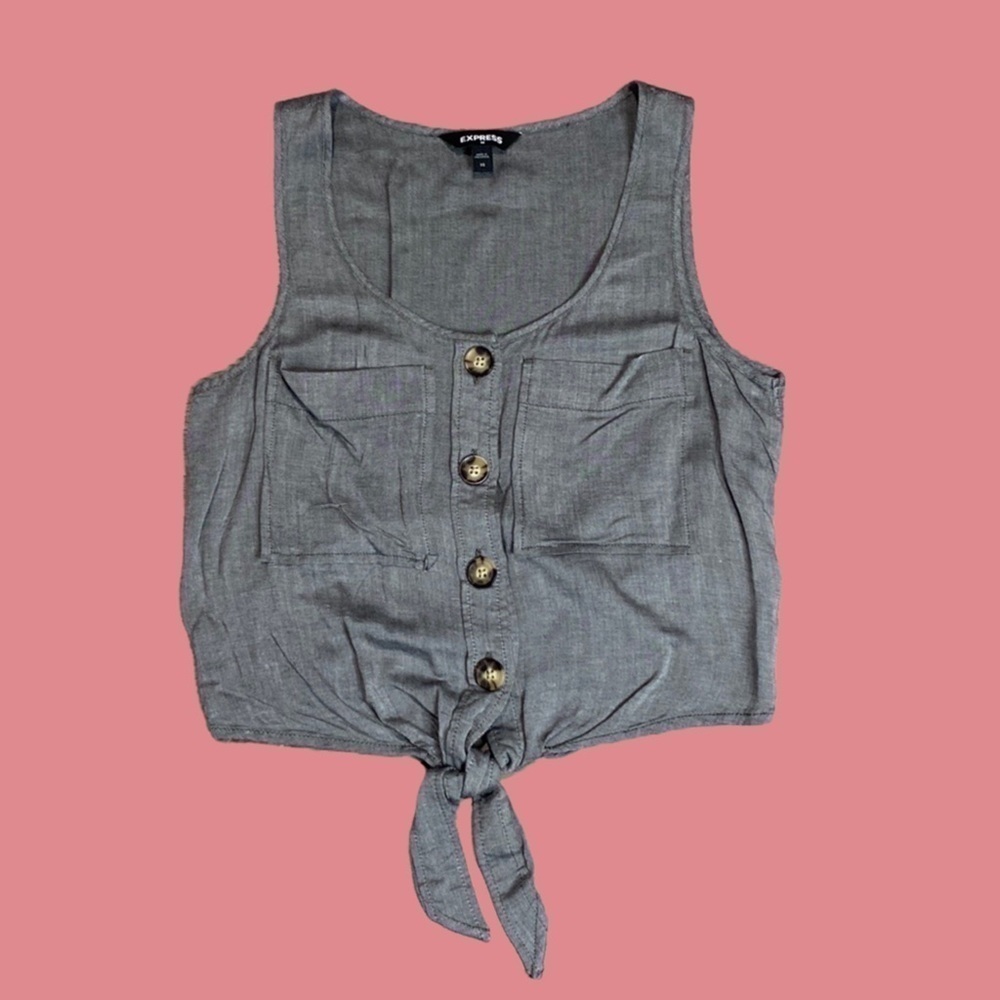 NEW EXPRESS RAYON TIE FRONT TANK IN PITCH BLACK WOMENâS SZ EXTRA SMALL